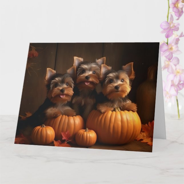 Carte Yorkshire Terrier chiot Automne Délice Citrouille  (Orchidée)