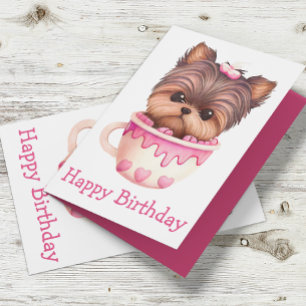 Carte Yorkshire Terrier Chiot rose mignon Yorkie Anniver