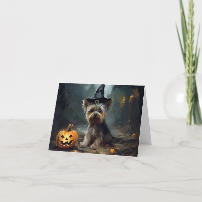 Carte Yorkshire Terrier Citrouilles Halloween effrayant (Devant)
