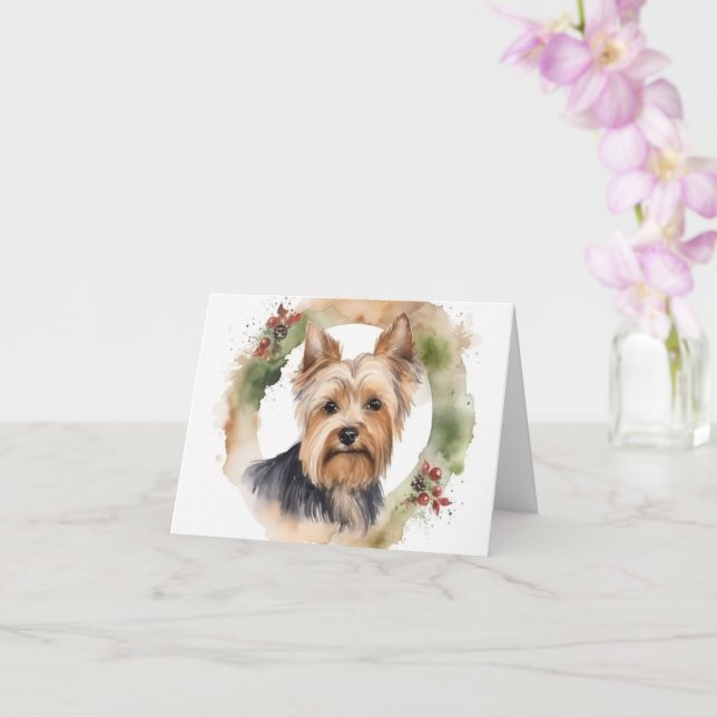 Carte Yorkshire Terrier Fête de la couronne de Noël Coup (Orchidée)