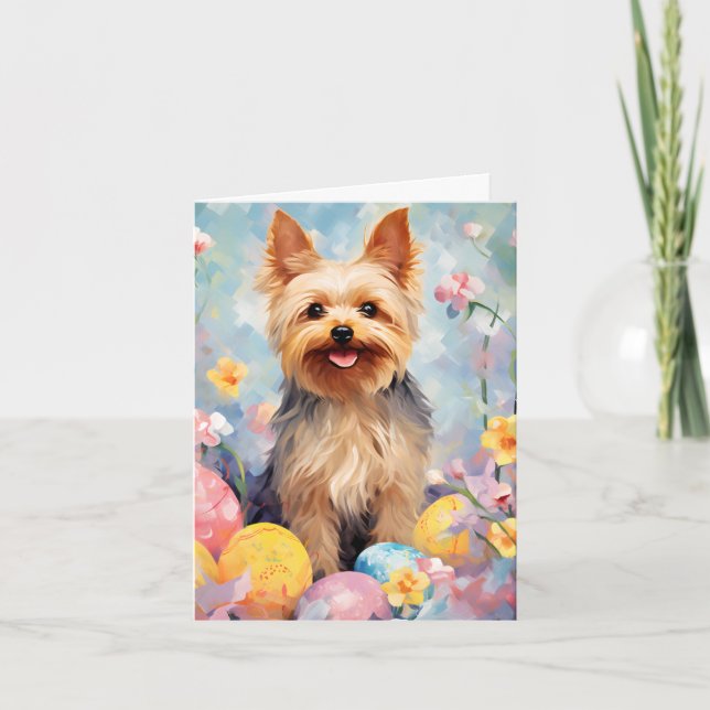 Carte Yorkshire Terrier Joyeux Pâques (Devant)