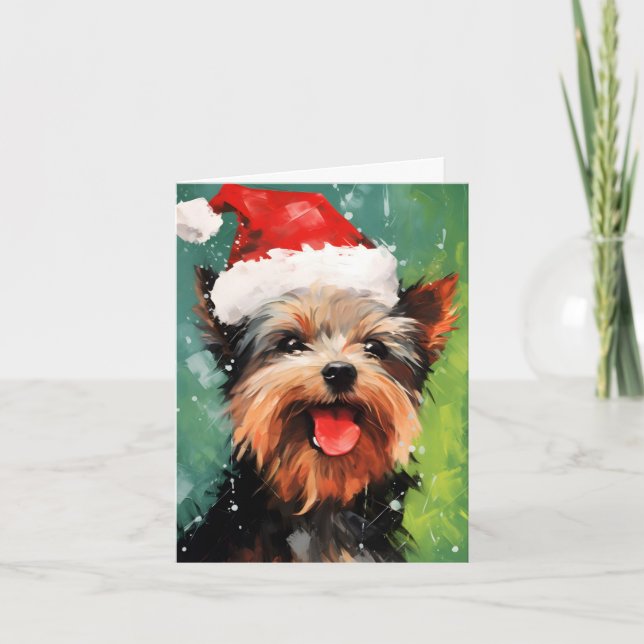 Carte Yorkshire Terrier peinture de Noël (Devant)