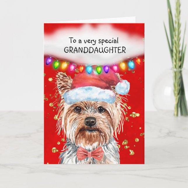 Carte Yorkshire terrier petite-fille mignonne voeux Noël (Devant)