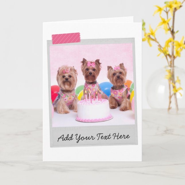 Carte Yorkshire Terriers Yorkies Gâteau d'anniversaire d (Fleur jaune)