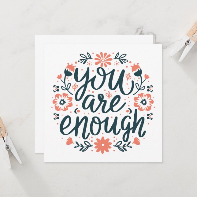 Carte You are enough self love positive quotes floral (Devant/Arrière en situation)