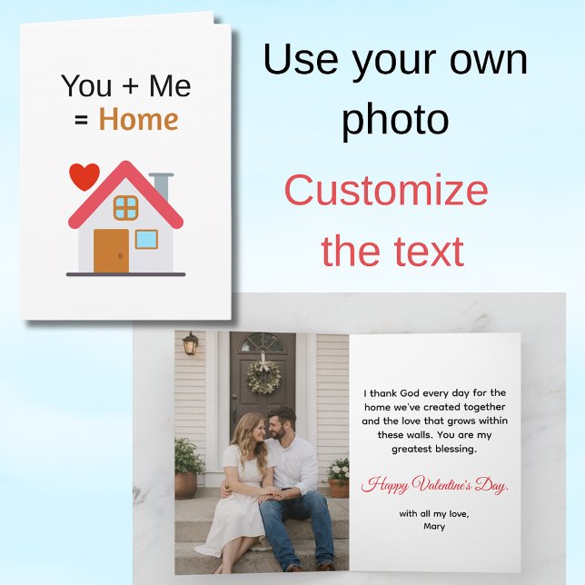 Carte You Plus Me Equals Home Traditional Valentine's (You + Me = Home with inside photo)