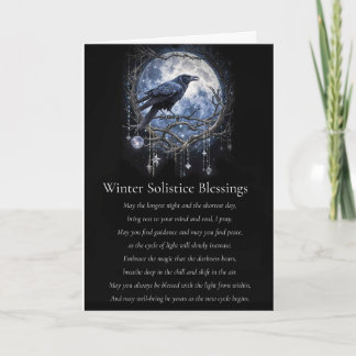 Carte Yule solstice d'hiver avec lune corbeau et cristau