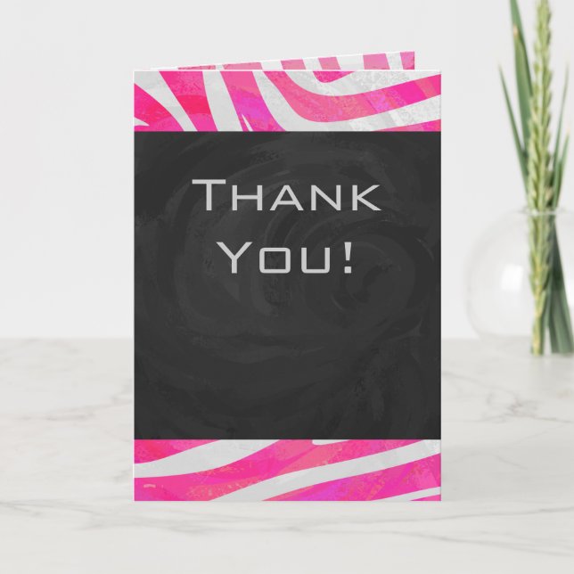 Carte Zebra Hot rose et blanc avec Monogramme (Devant)