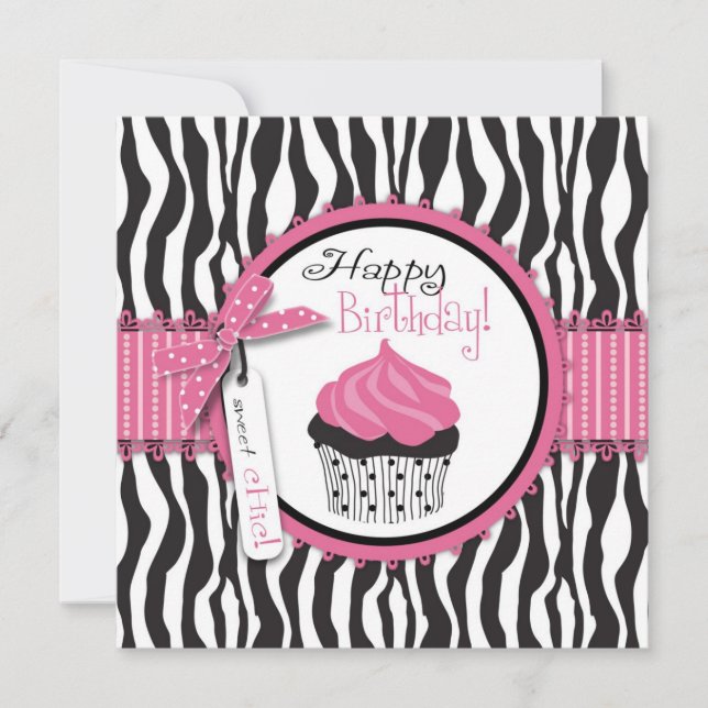 Carte Zebra Print & Cupcake Anniversaire (Devant)