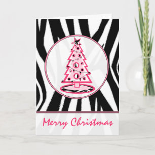 Carte Zebra Print et Pink Christmas Tree