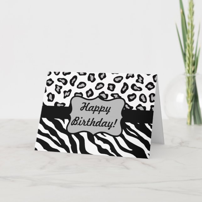 Carte Zèbre noir et blanc et anniversaire de peau de (Devant)