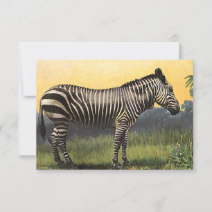 Carte Zèbre vintage dans la savane africaine, animal sau