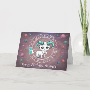 Carte Zodiac Aries Cute Chat Roue Planète Astrologie