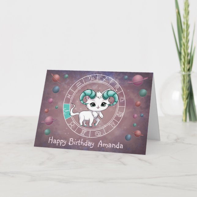 Carte Zodiac Aries Cute Chat Roue Planète Astrologie (Devant)