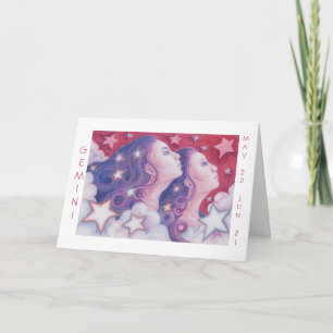 Carte Zodiac Gemini 'Joyeux anniversaire' frontière blan