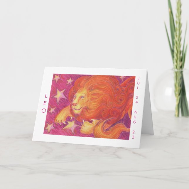 Carte Zodiac Leo 'Joyeux anniversaire' frontière blanche (Devant)