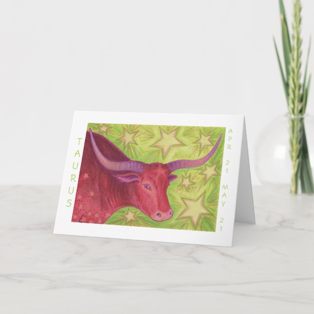 Carte Zodiac Taurus 'Joyeux anniversaire' frontière blan (Devant)