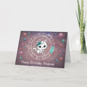 Carte Zodiac Virgo Cute Chat Roue Planète Astrologie