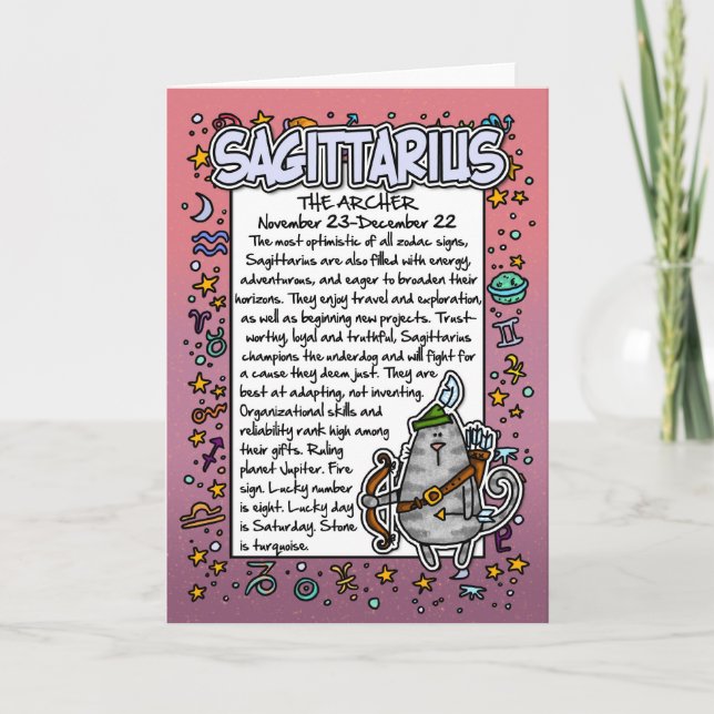 Carte Zodiaque - anecdotes amusantes de Sagittaire (Devant)