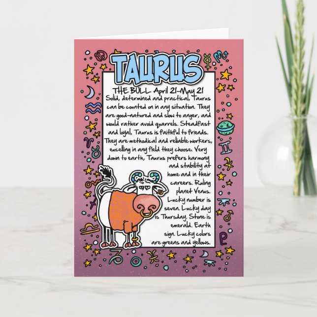 Carte Zodiaque - anecdotes amusantes de Taureau (Devant)