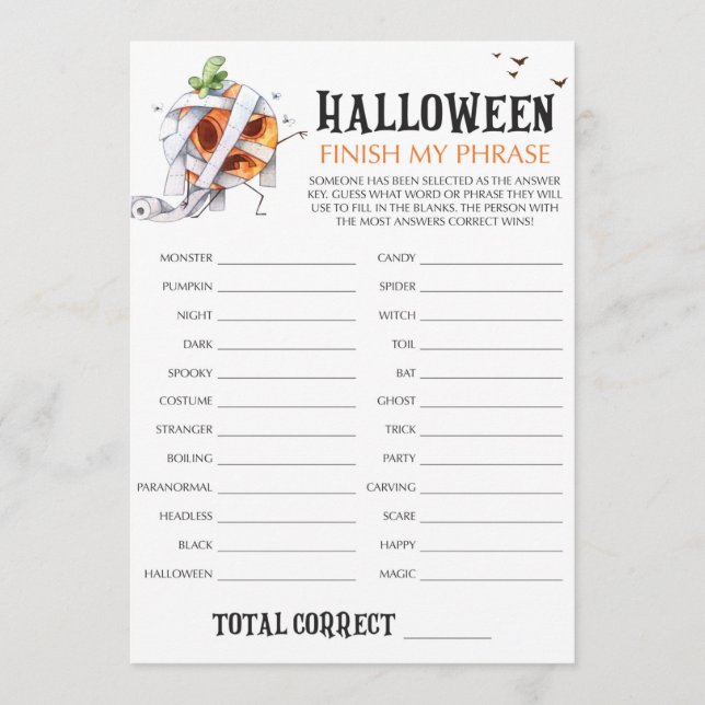 Carte Zombi Citrouille Halloween Terminer Mon Jeu Phrase (Devant)