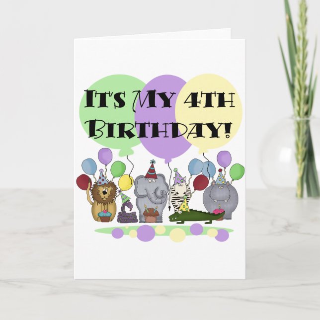Carte Zoo Animaux 4e anniversaire Tshirts et cadeaux (Devant)