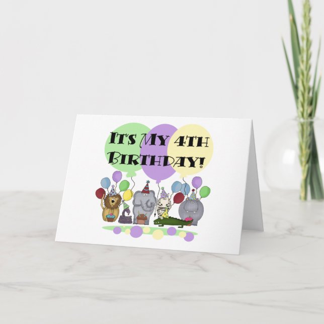 Carte Zoo Animaux 4e anniversaire Tshirts et cadeaux (Devant)