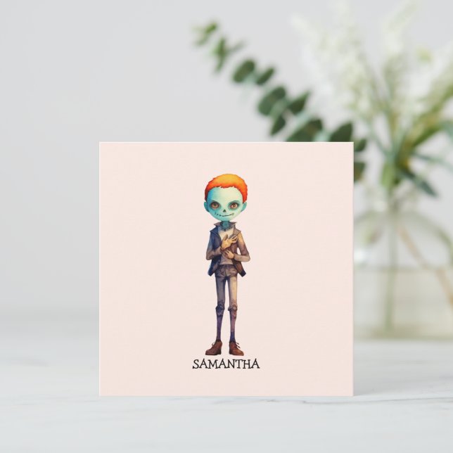 Carte Zoombie Halloween personnalisé (Debout devant)