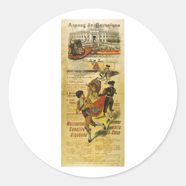 Cartel Toros Barcelona - Bullfighting Matador Classic Round Sticker (Front)