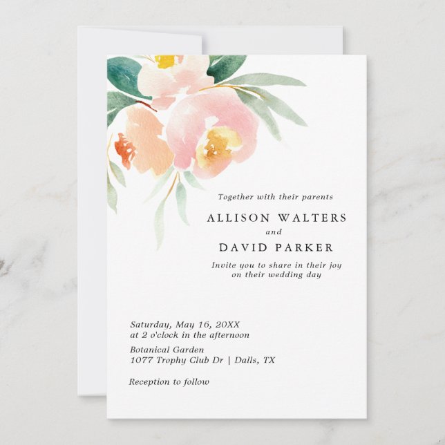 Cartes à Faire-part de mariage florales Peachy Wat (Devant)