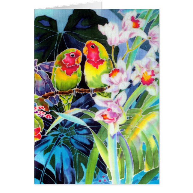 Cartes à imprimer Tropical Lovebirds and Orchids (Devant)