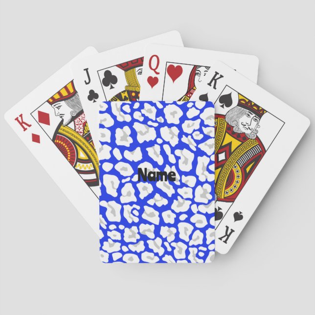 Cartes à jouer à motif de guépard bleu et blanc (dos)
