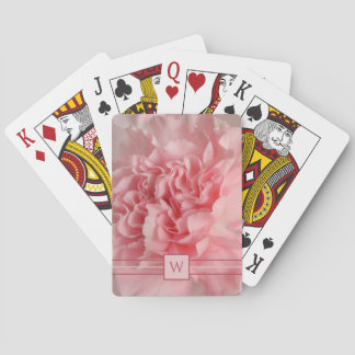 Cartes à jouer avec initiales d'œillet rose joli