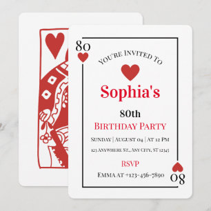Cartes à jouer Cœurs Invitation pour 80e anniversa
