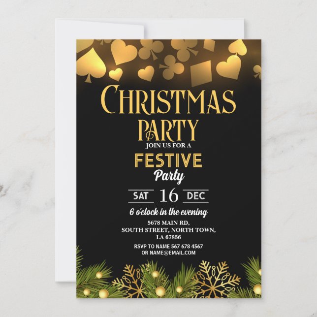 Cartes à jouer de casino de Noël Or Noir Festif (Devant)