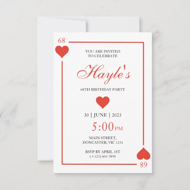 Cartes à jouer du casino Reine de Cœur pour 68e an (Devant)