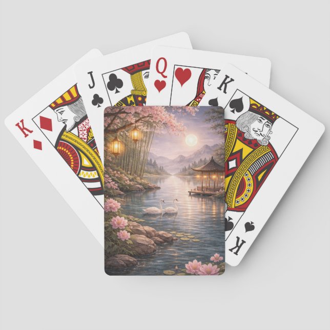Cartes à jouer Lac des cygnes aux fleurs de cerisi (dos)