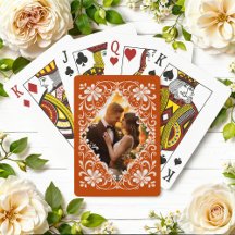 Cartes à jouer photo romantique orange brûlé