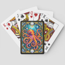 Cartes à jouer représentant un poulpe en vitrail