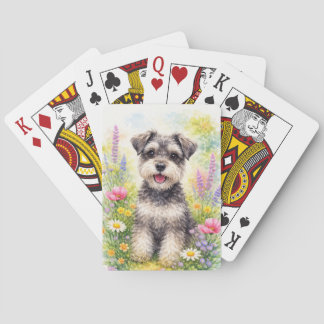 Cartes à jouer Schnauzer chiot et fleur sauvage