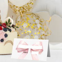 Cartes à nom avec nœud rose | Élégant plié