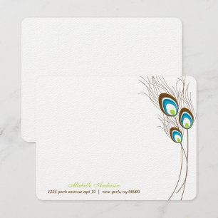 Cartes à notes plates de plumes de paon vert