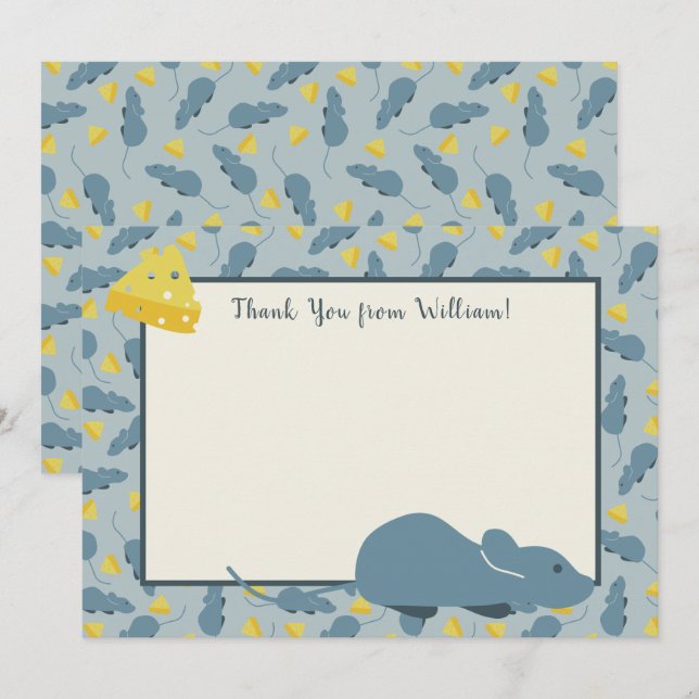 Cartes à panneau plat bleues de Merci de souris et (Devant / Derrière)