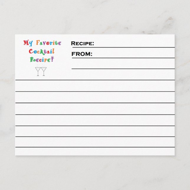 Cartes à recettes "Cocktail favori" (Devant)