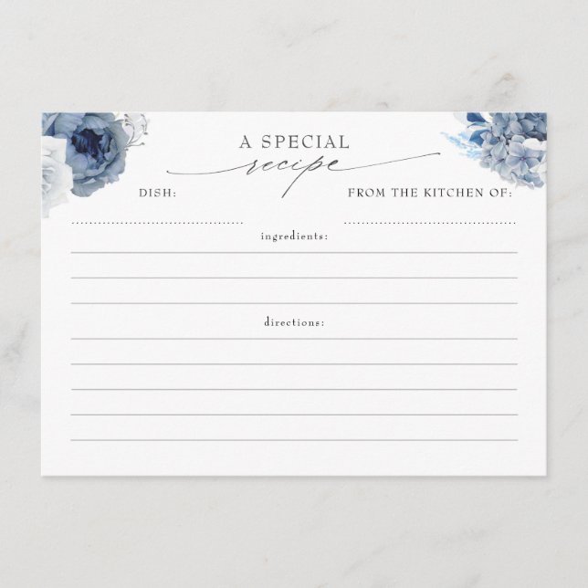 Cartes à recettes florales élégantes bleu et marin (Devant)