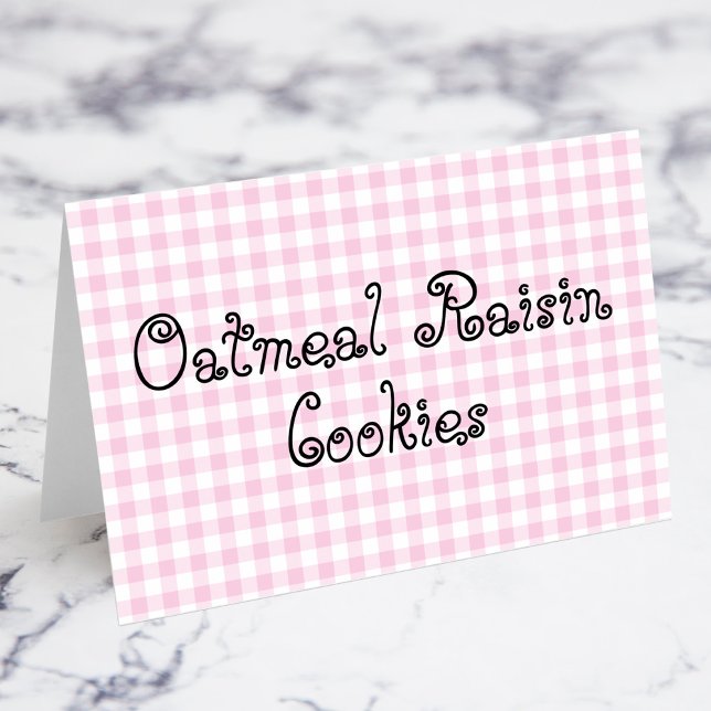 Cartes alimentaires Pastel Pink En vichy (Pastel Pink Gingham Oatmeal Raisin Cookies Food Cards)