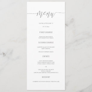 Cartes argentées de menu de mariage de