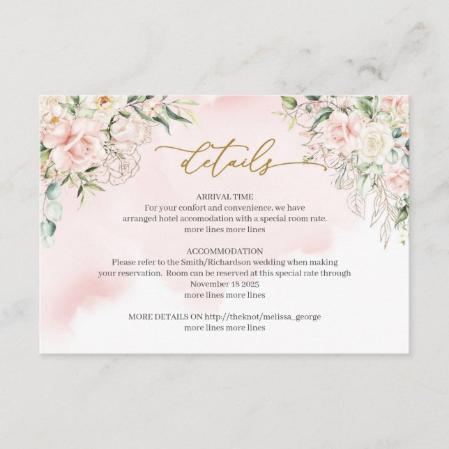 Cartes avec détails de roses roses et feuillage en (Devant)