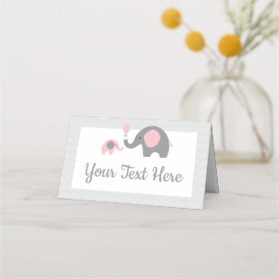 Cartes Baby showers pour éléphants rose et gris