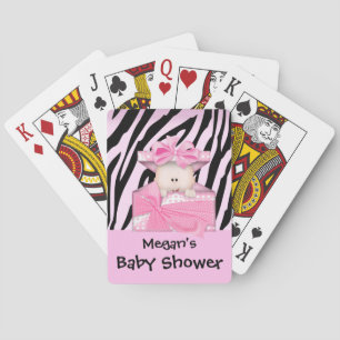 Cartes Blanc rose de carte de jeu de baby shower de zèbre